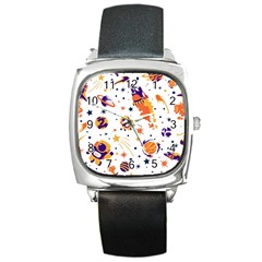 Seamless-pattern-with-spaceships-stars 005 Square Metal Watch by nate14shop