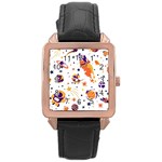 Seamless-pattern-with-spaceships-stars 005 Rose Gold Leather Watch  Front