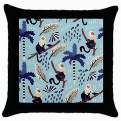 Tropical-leaves-seamless-pattern-with-monkey Throw Pillow Case (black)