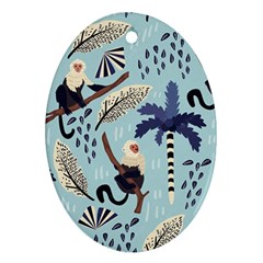 Tropical-leaves-seamless-pattern-with-monkey Oval Ornament (two Sides)