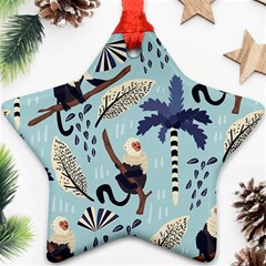 Tropical-leaves-seamless-pattern-with-monkey Ornament (star) by nate14shop