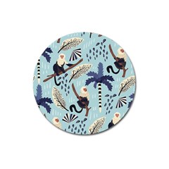 Tropical-leaves-seamless-pattern-with-monkey Magnet 3  (round) by nate14shop