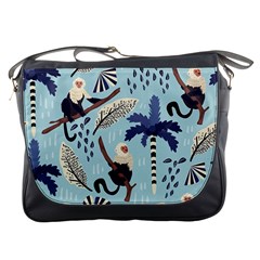 Tropical-leaves-seamless-pattern-with-monkey Messenger Bag by nate14shop