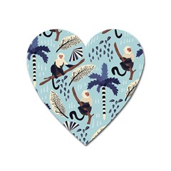 Tropical-leaves-seamless-pattern-with-monkey Heart Magnet