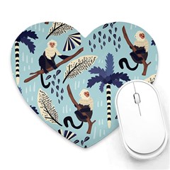 Tropical-leaves-seamless-pattern-with-monkey Heart Mousepads by nate14shop