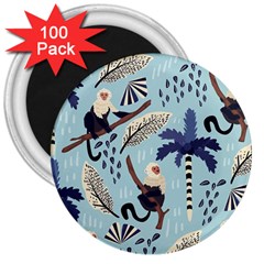 Tropical-leaves-seamless-pattern-with-monkey 3  Magnets (100 Pack) by nate14shop