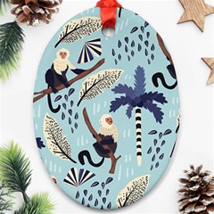 Tropical-leaves-seamless-pattern-with-monkey Ornament (oval)