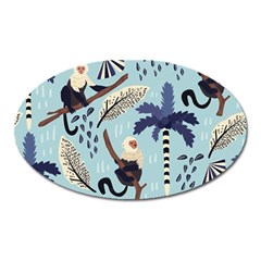 Tropical-leaves-seamless-pattern-with-monkey Oval Magnet by nate14shop