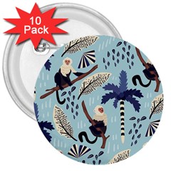 Tropical-leaves-seamless-pattern-with-monkey 3  Buttons (10 Pack)  by nate14shop