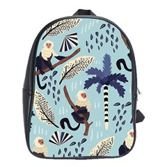 Tropical-leaves-seamless-pattern-with-monkey School Bag (xl) by nate14shop