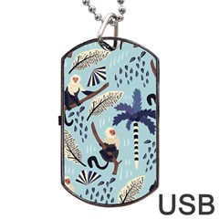 Tropical-leaves-seamless-pattern-with-monkey Dog Tag Usb Flash (one Side) by nate14shop