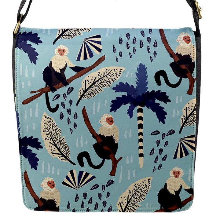 Tropical-leaves-seamless-pattern-with-monkey Flap Closure Messenger Bag (S)