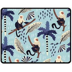 Tropical-leaves-seamless-pattern-with-monkey Double Sided Fleece Blanket (medium)  by nate14shop