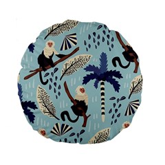 Tropical-leaves-seamless-pattern-with-monkey Standard 15  Premium Round Cushions by nate14shop