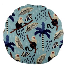 Tropical-leaves-seamless-pattern-with-monkey Large 18  Premium Flano Round Cushions by nate14shop