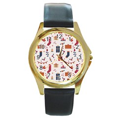 Christmas-gifts-socks-pattern Round Gold Metal Watch by nate14shop