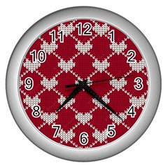 Christmas-seamless-knitted-pattern-background Wall Clock (silver) by nate14shop