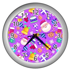 Flat-christmas-pattern-design Wall Clock (silver) by nate14shop