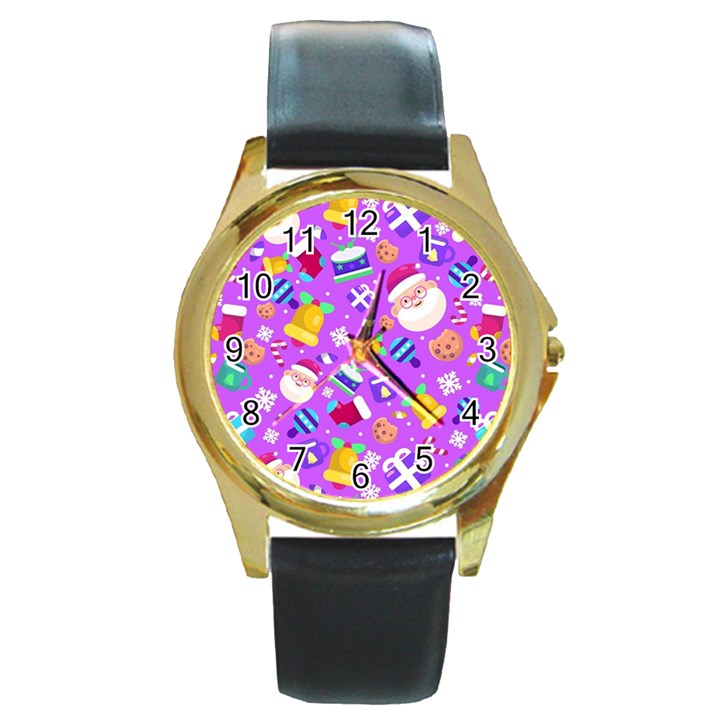 Flat-christmas-pattern-design Round Gold Metal Watch