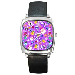 Flat-christmas-pattern-design Square Metal Watch by nate14shop