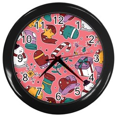 Hand-drawn-christmas-pattern-design Wall Clock (black) by nate14shop