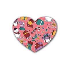 Hand-drawn-christmas-pattern-design Rubber Heart Coaster (4 Pack) by nate14shop