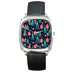 Hand-drawn-flat-christmas-pattern Square Metal Watch by nate14shop