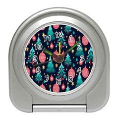 Hand-drawn-flat-christmas-pattern Travel Alarm Clock by nate14shop