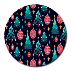 Hand-drawn-flat-christmas-pattern Round Mousepads by nate14shop