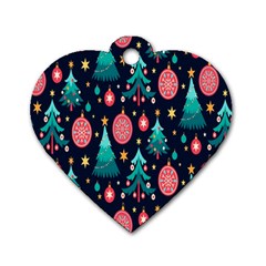 Hand-drawn-flat-christmas-pattern Dog Tag Heart (one Side) by nate14shop