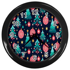 Hand-drawn-flat-christmas-pattern Wall Clock (black) by nate14shop