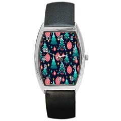 Hand-drawn-flat-christmas-pattern Barrel Style Metal Watch by nate14shop