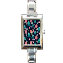 Hand-drawn-flat-christmas-pattern Rectangle Italian Charm Watch by nate14shop