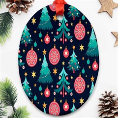 Hand-drawn-flat-christmas-pattern Oval Ornament (two Sides)