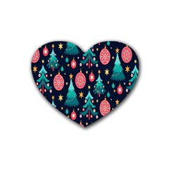 Hand-drawn-flat-christmas-pattern Rubber Heart Coaster (4 Pack) by nate14shop