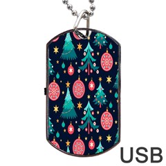 Hand-drawn-flat-christmas-pattern Dog Tag Usb Flash (one Side)