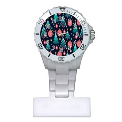 Hand-drawn-flat-christmas-pattern Plastic Nurses Watch by nate14shop