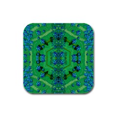 Vines Of Beautiful Flowers On A Painting In Mandala Style Rubber Square Coaster (4 Pack) by pepitasart