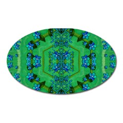 Vines Of Beautiful Flowers On A Painting In Mandala Style Oval Magnet by pepitasart