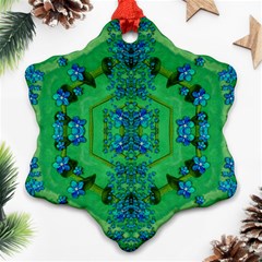 Vines Of Beautiful Flowers On A Painting In Mandala Style Snowflake Ornament (two Sides)