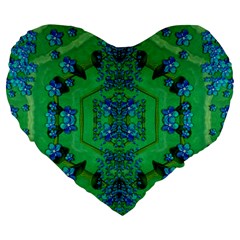 Vines Of Beautiful Flowers On A Painting In Mandala Style Large 19  Premium Flano Heart Shape Cushions by pepitasart