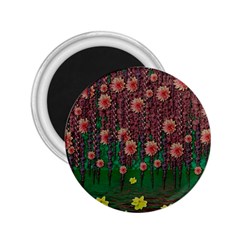 Floral Vines Over Lotus Pond In Meditative Tropical Style 2 25  Magnets by pepitasart