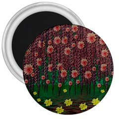 Floral Vines Over Lotus Pond In Meditative Tropical Style 3  Magnets by pepitasart