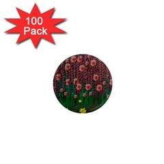 Floral Vines Over Lotus Pond In Meditative Tropical Style 1  Mini Magnets (100 Pack)  by pepitasart