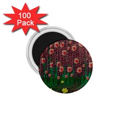 Floral Vines Over Lotus Pond In Meditative Tropical Style 1 75  Magnets (100 Pack)  by pepitasart