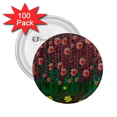 Floral Vines Over Lotus Pond In Meditative Tropical Style 2 25  Buttons (100 Pack)  by pepitasart