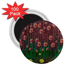 Floral Vines Over Lotus Pond In Meditative Tropical Style 2 25  Magnets (100 Pack)  by pepitasart