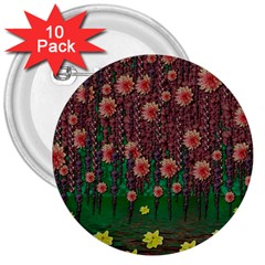 Floral Vines Over Lotus Pond In Meditative Tropical Style 3  Buttons (10 Pack)  by pepitasart