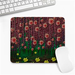 Floral Vines Over Lotus Pond In Meditative Tropical Style Large Mousepads by pepitasart