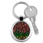 Floral Vines Over Lotus Pond In Meditative Tropical Style Key Chain (Round) Front